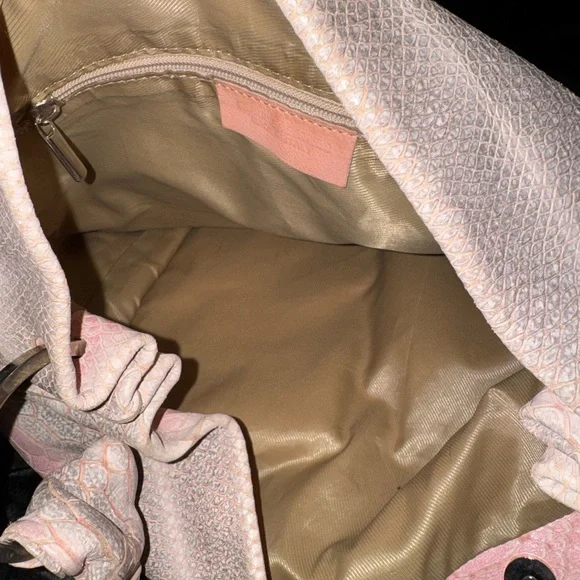 Large Real Leather Elegant Pink and Cream Womens Bag /Tote Genuine Leather Italy - Picture 2 of 9